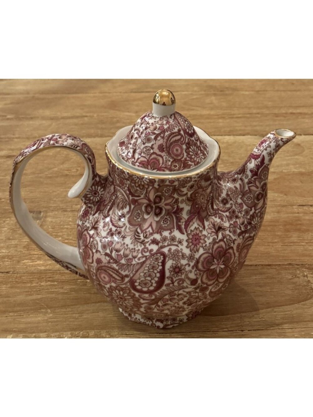 J Godinger Cranberry Pink Paisley Floral ANTIQUE REFLECTIONS  Tea Pot 7" Tall